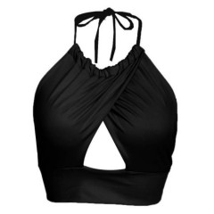 Sexy Women Halter Crossover Backless Solid Slim Crop Tops 