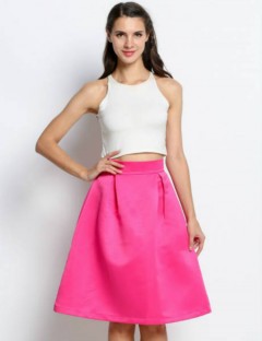  Stylish Ladies Women Solid High Waist A-line Casual Party Midi Skirt 