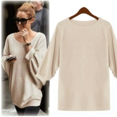 Fashion Lady Womens O-neck Batwing Sleeve Loose Tops Pullover Sweater 