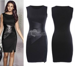 YC New Womens Ladies Fashion Sleeveless O-neck Splicing Style Bodycon Party Dress