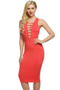 YC Zeagoo Women Sexy Sleeveless Hollow Out Backless Bodycon Cocktail Party Dress