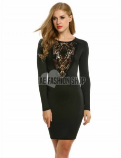 YC Womens Lace Long Sleeve Bodycon Evening Cocktail Party Pencil Dress