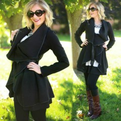 Cool Stylish Ladies Women Lady Cardigan Long Irregular Asymmetric Coat Outerwear Overcoat With Belt Black