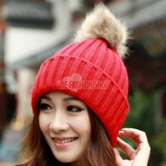 New Womens Knit Cap Beanie Hat With Fur Winter Slouch Elastic