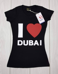 I LOVE DUBAI Ladies T-Shirt NOVO) (BLACK) (S - M - L - XL)
