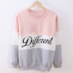 Korea Womens Letters Printed Different Mix Casual Loose Sweater Pullover Tops Hoodie
