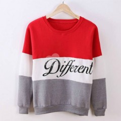 Korea Womens Letters Printed Different Mix Casual Loose Sweater Pullover Tops Hoodie