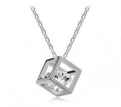 Romantic Crystal Cube Heart/Arrows Drop Pendant Necklace 