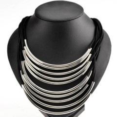  Fashion Women Ladys Choker Costume Dress Accessories Rubber Band Pipe Bright Metal Necklace Statement