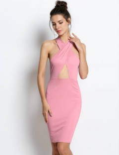 YC Sexy Women Sleeveless Hollow Chest Backless Bodycon Cocktail Slim Dress 5 Colors
