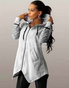 Women Hoodie Sweatshirts Sport Hooded Letters Print Zipper Pocket Irregular Pullover Top
