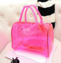  Fashion Women Transparent Handbags Candy Color Plastic Satchel Tote Bags Beach Bag 