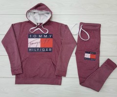 TOMMY - HILFIGER Ladies Sweatshirt And Pants (MAROON) (M - L - XL) 