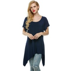 Meaneor Women Casual O-Neck Short Sleeve T-Shirt Sidetail Top