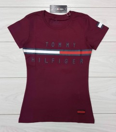 TOMMY - HILFIGER Ladies T-Shirt (MAROON) (S - M - L - XL) 