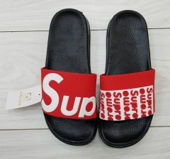 SUPREME Mens Slippers (BLACK - RED) (40 to 45)