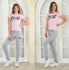 GUCCI Ladies T-Shirt And Pants Set (LIGHT PINK - LIGHT GRAY) (S - M - L - XL) 