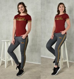 GUCCI  Ladies T-Shirt And Pants Set (MAROON - GRAY) (S - M - L - XL) 