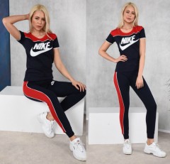 NIKE Ladies T-Shirt And Pants Set (NAVY - RED) (S - M - L - XL)