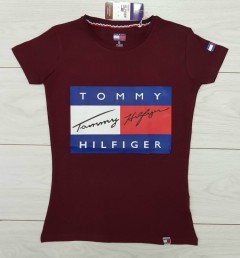 TOMMY - HILFIGER Ladies T-Shirt (MAROON) (S - M - L - XL)