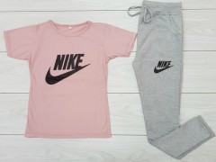 NIKE Ladies T-Shirt And Pants Set (LIGHT PINK - GRAY) (M - L - XL) 