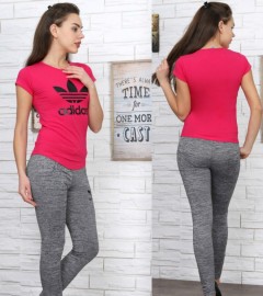 ADIDAS Ladies T-Shirt And Pants Set (PINK - BLACK) (S - M - L - XL)
