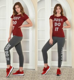 NIKE Ladies T-Shirt And Pants Set (MAROON - GRAY) (S - M - L - XL) (
