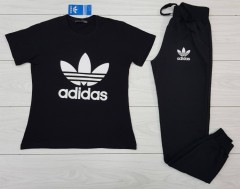 ADIDAS Ladies T-Shirt And Pants Set (BLACK) (XL)