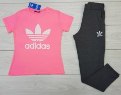 ADIDAS Ladies T-Shirt And Pants Set (LIGHT PINK - GRAY) (S - M - XL - XXL)