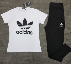 ADIDAS Ladies T-Shirt And Pants Set (WHITE - BLACK) (S - M - L - XL - XXL) 