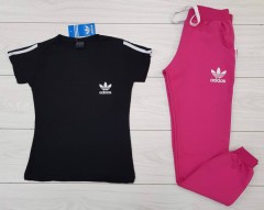 ADIDAS Ladies T-Shirt And Pants Set (BLACK - PINK) (S - M - L - XL)