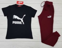 PUMA Ladies T-Shirt And Pants Set (BLACK - MAROON) (S - M - L - XL - XXL)