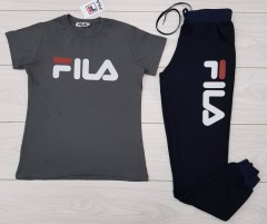 FILA Ladies T-Shirt And Pants Set (DARK GRAY - NAVY) (S - M - L - XL - XXL)