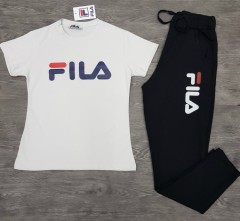 FILA  Ladies T-Shirt And Pants Set (WHITE - BLACK) (S - M - L - XL - XXL)