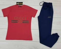GUCCI Ladies T-Shirt And Pants Set (RED - NAVY) (S - M - L - XL - XXL) 