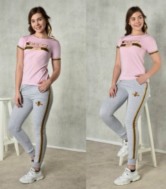 GUCCI Ladies T-Shirt And Pants Set (LIGHT PINK - GRAY) (S - M - L - XL) 