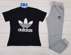 ADIDAS Ladies T-Shirt And Pants Set (BLACK - GRAY) (S - M - L - XL - XXL)