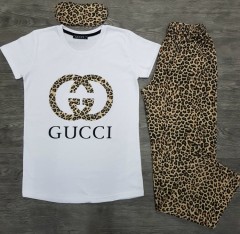 GUCCI Ladies 3 Pcs Pyjama Set (WHITE) (MD) (S - M - L - XL) (Made in Turkey)