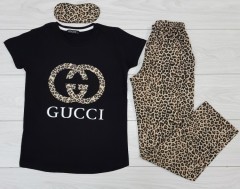 GUCCI  Ladies 3 Pcs Pyjama Set (BLACK) (MD) (S - M - L - XL) (Made in Turkey)