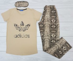 ADIDAS Ladies 3 Pcs Pyjama Set (BROWN) (MD) (S - M - L - XL) (Made in Turkey)
