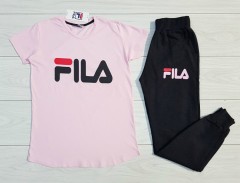 FILA Ladies T-Shirt And Pants Set (PINK - BLACK) (MD) (S - M - L - XL) (Made in Turkey)