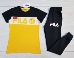 FILA  Ladies T-Shirt And Pants Set (YELLOW - BLACK) (MD) (S - M - L - XL) (Made in Turkey)