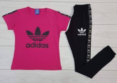 ADIDAS  Ladies T-Shirt And Pants Set (PINK - BLACK) (MD) (S - M - L - XL) (Made in Turkey)