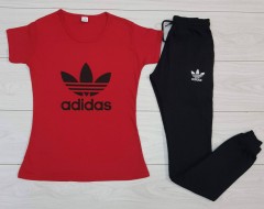 ADIDAS  Ladies T-Shirt And Pants Set (RED - BLACK) (MD) (S - M - L - XL) (Made in Turkey ) (