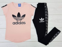 ADIDAS Ladies T-Shirt And Pants Set (PINK - BLACK) (MD) (S - M - L - XL) (Made in Turkey) 