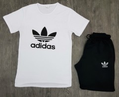 ADIDAS Mens T-Shirt And Short Set (WHITE - BLACK) (MD) (M - L - XL - XXL) (Made in Turkey)