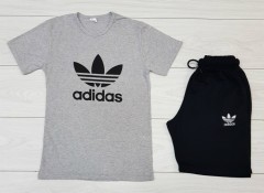 ADIDAS Mens T-Shirt And Short Set (GRAY - BLACK) (MD) (M - L - XL - XXL) (Made in Turkey) 