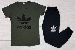 ADIDAS Ladies T-Shirt And Pants Set (GREEN - BLACK) (M - L - XL - XXL) (Made in Turkey)