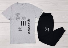 ADIDAS Ladies T-Shirt And Pants Set (BLACK - GRAY) (M - L - XL - XXL) (Made in Turkey)