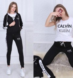 CALVIN KLEIN Turkey Ladies 3 Pcs Sweatshirt + Pant + T-Shirt (WHITE - BLACK) (S - M - L - XL)